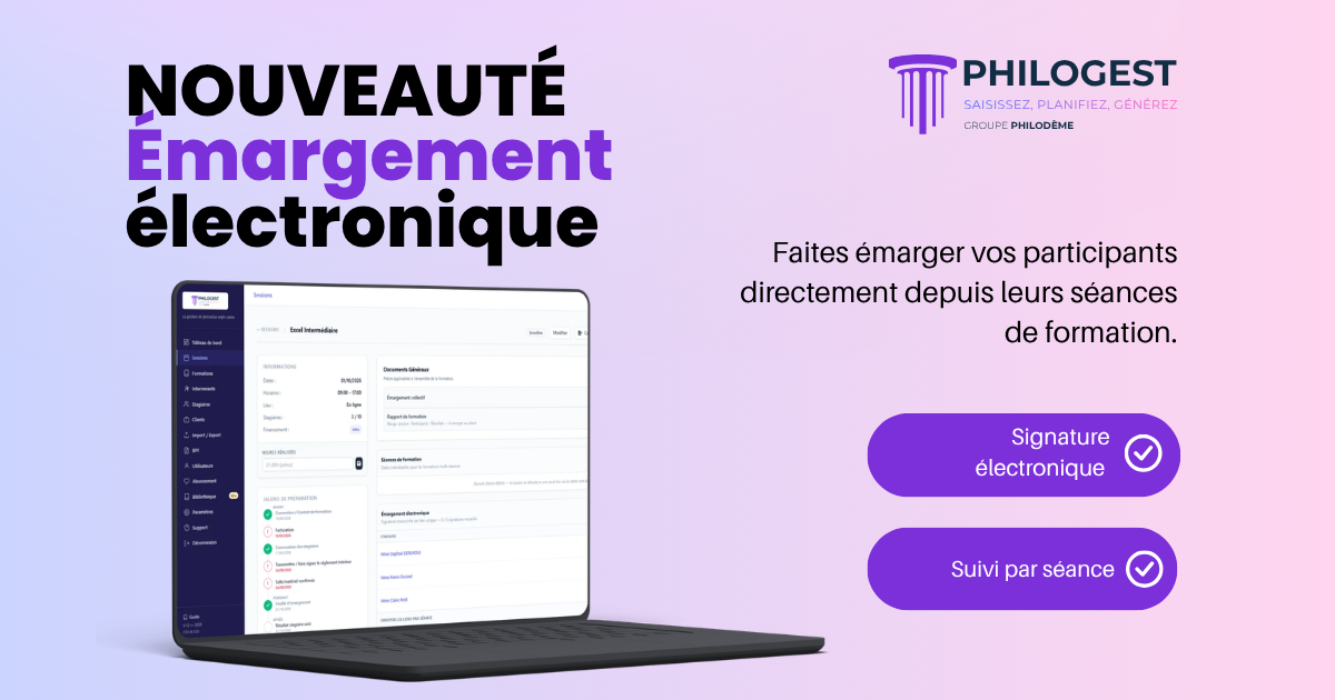 Émargement électronique dans PhiloGest avec suivi des signatures par séance de formation